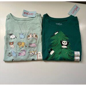 Cat & Jack Little Girls long sleeve graphic tee’s set of 2 size XS (4/5) NWT